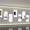 Modern Gallery Wall Display With Vertical Stripes And Illuminated Posters 3d model