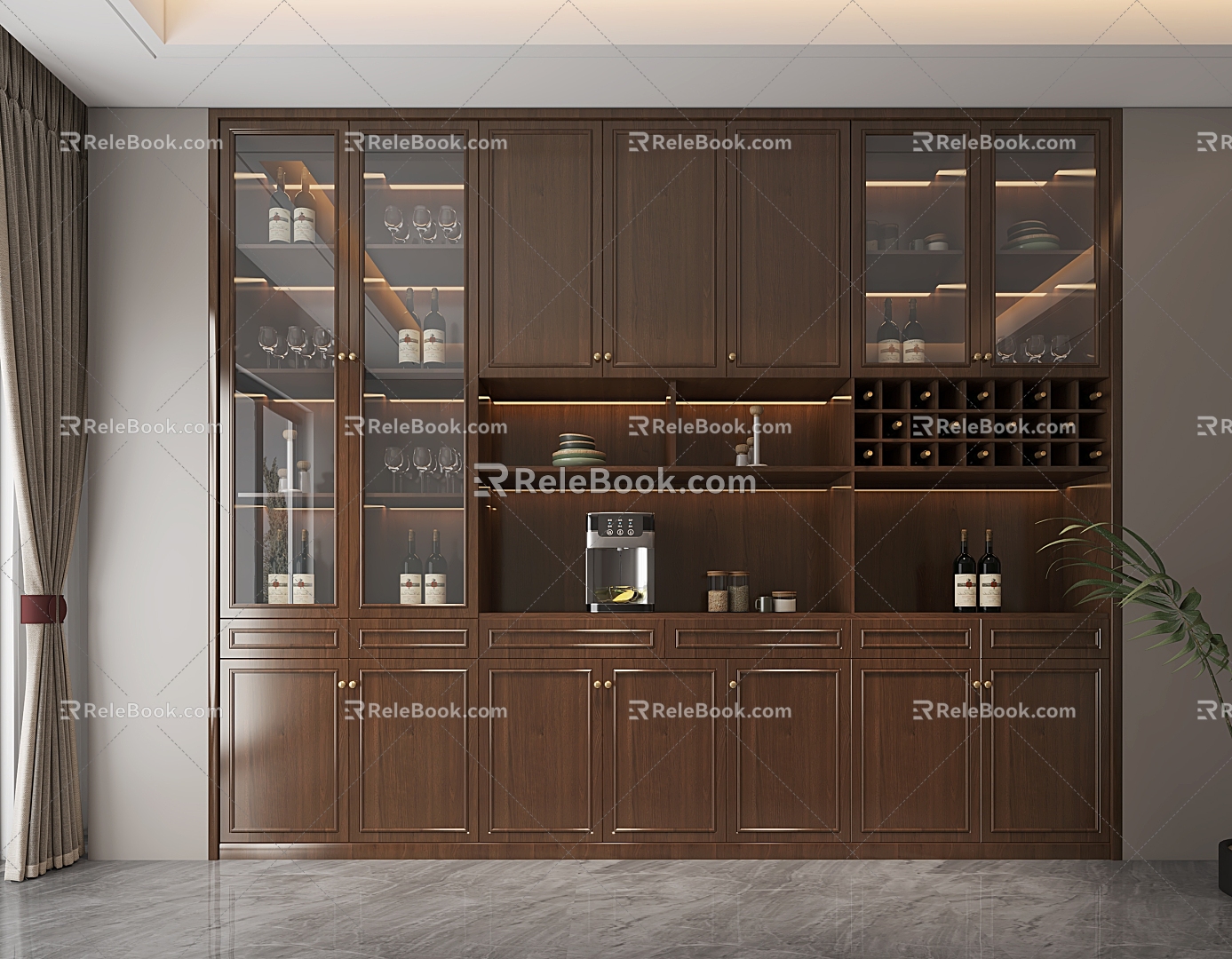 New Chinese style glass wine cabinet model