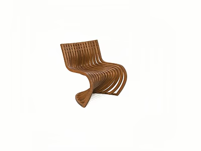 Modern Leisure Chair With Curved Wooden Slat Design And Stylish Ergonomic Structure 3d model