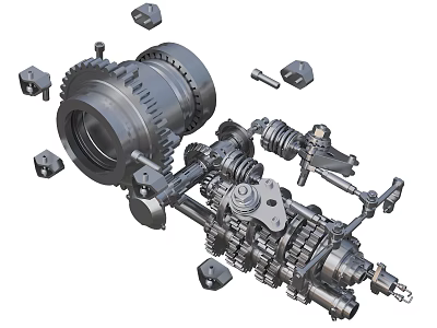 Industrial Equipment Mechanical Components Disassembled Structure With Gears Shafts And Bolts 3d model