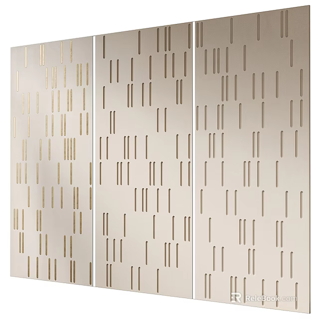 Elegant Wall Paneling With Decorative Linear Patterns And Gold Details 3d model 
