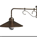 Vintage Brass Wall Lamp With Curved Metal Arm And Conical Shade For Interior Decor