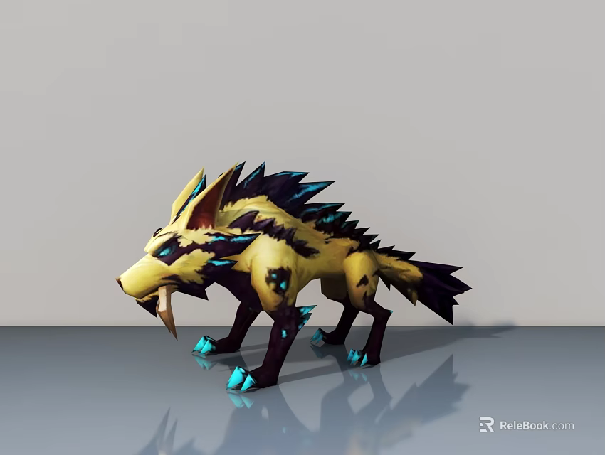 Mythical Yellow Beast Character with Black Spikes Blue Glowing Details 3D Model Game Movie 3d model 