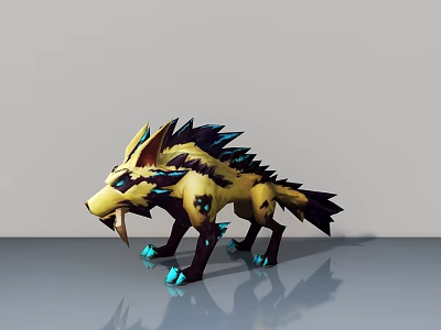 Mythical Yellow Beast Character with Black Spikes Blue Glowing Details 3D Model Game Movie 3d model