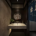 Modern Asian Restaurant Interior With Wine Rack Bar Counter Wooden Tables Chairs And Pendant Lights
