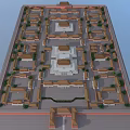 Traditional Chinese Ancient Architecture With Red Walls Golden Roofs And Symmetrical Courtyard Layout