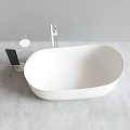 White Freestanding Bathtub With Modern Faucet Black Side Shelf And Glass Cup