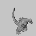 Black Giant Monster Standing With Textured Skin And Long Tail In Blurred Background