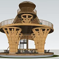 Modern Garden Landscape With Wooden Multi Level Structure Balcony Night Scene And People Gathering