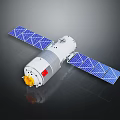 Spacecraft Module Equipment With Blue Solar Panels White Main Body And Red National Flag