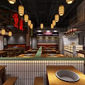 Traditional Hot Pot Restaurant Storefront With Decorative Lanterns And Wooden Frames Design