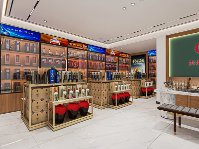 Tobacco and Liquor Store Interior With Well Organized Shelves Displaying Various Liquor And Tobacco Products 3d model
