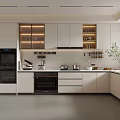 Modern White Kitchen Interior With Cabinets Appliances Countertop And Natural Lighting