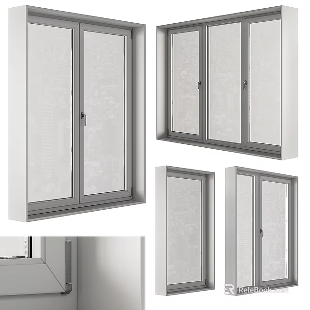 Modern Sliding Window Design With Glass Panels And White Frames 3d model 