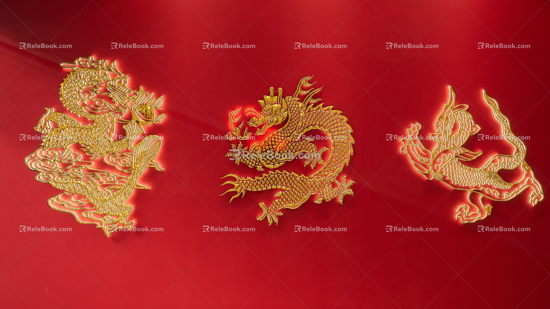 Chinese dragon wall pendant combination 3d model