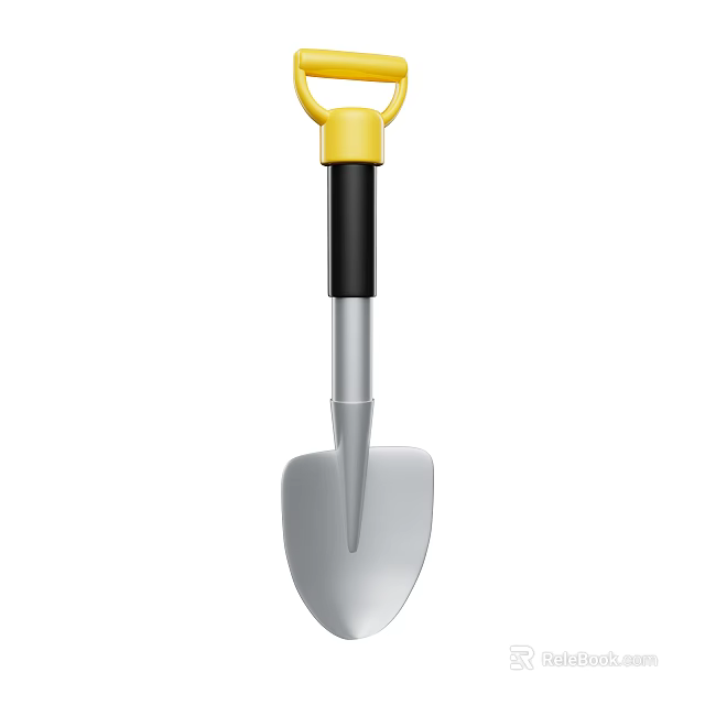 Practical Household Garden Shovel With Yellow Handle Black Grip Silver Metal Blade For Gardening Use 3d model 