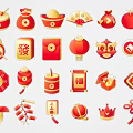 Chinese Traditional Red Festive Ornaments With Lanterns Fortune Bags Drum And Couplets