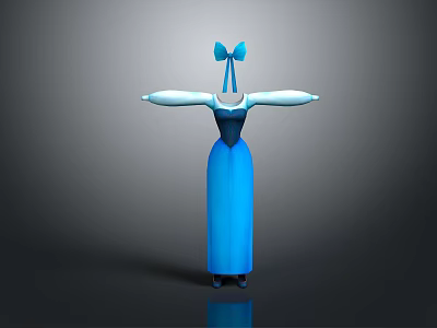 Fashionable Elegant Blue Long Dress With Bow Decoration And Classic Design 3d model