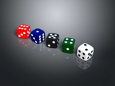 Assorted Colored Dice Including Red Blue Black Green White With White Dots As Daily Supplies 3d model