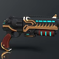 Futuristic Gun With Black Gold Design Blue Luminous Strips And Wooden Grip