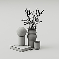 Modern Ornaments Combination Dried Branch Decoration Vase Light Bulb Book Ornaments Ornaments Combination 3d model