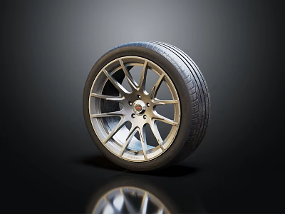 Premium Car Tire Featuring Alloy Spoke Wheel Rim and Detailed Tread Pattern 3d model