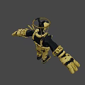 Yellow and Black Armored Man Character with Insect Headgear and Tools