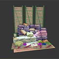 Sandbags Stacked With Wooden Boards On Brick Ground Structure Setup