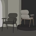 Modern Leisure Chairs in Black Leather and Light Gray Fabric with Metal Legs