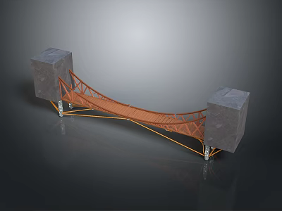 Modern Cable Stayed Bridge Structure With Orange Steel Frame And Concrete Piers 3d model