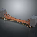 Modern Cable Stayed Bridge Structure With Orange Steel Frame And Concrete Piers 3d model