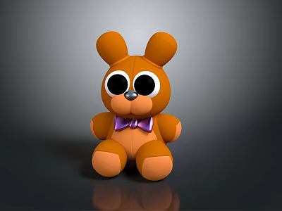 Cute Brown Rabbit Plush Toy With Big Black Eyes And Purple Bow Tie 3d model