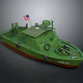 Green Military Ship With US Flag Lifebuoy And Number 135