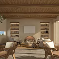 Cozy Living Room With Wooden Ceiling And Natural Decor