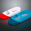 Red And Blue White Casual Shoes With Checkerboard And Small Red Patterns
