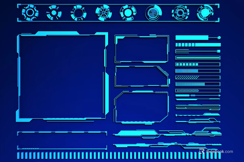Futuristic Cyberpunk UI Gadgets For Digital Interfaces 3d model 