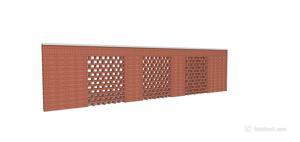 Modern Red Brick Feature Wall With Perforated Patterns And Geometric Cutouts 3d model