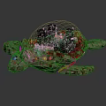 Turtle Shaped Architectural Model With Transparent Dome Containing City Buildings And Brick Like Limbs