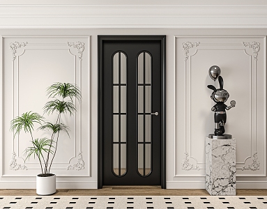 French Vintage Swing Door Kitchen Door Toilet Door 3d model