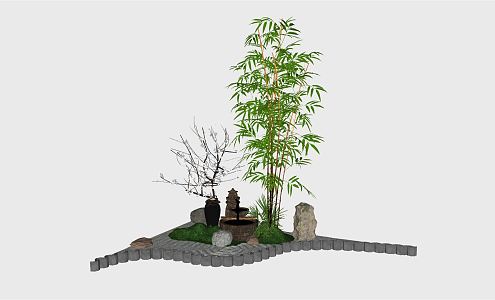 New Chinese Bamboo Fugui Bamboo rockery Plant Potted Sick Combination 3d model