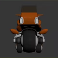 Futuristic Orange Three Wheeled Motorcycle With Black Windshield Silver Frame And Wheels