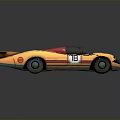 Streamlined Yellow and Red Race Car with Rear Wing and Number 16 on Body