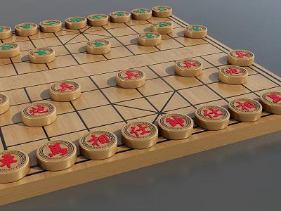 Chinese Chess Entertainment With Wooden Board And Red Black Chess Pieces 3d model