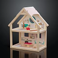 Wooden Toy House With Two Story Structure Detailed Interior Round Window And Colorful Furniture