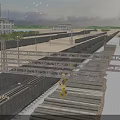 Industrial Factory Railway Freight Yard With Overhead Crane And Freight Cars