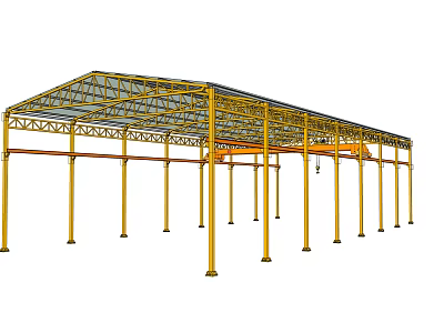 Industrial Equipment Steel Structure Shed With Yellow Supporting Frame And Metal Beams 3d model