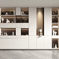 Modern Living Room Display Cabinet With White Shelves Decorative Items And Warm Lighting