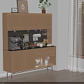 Practical Walnut Wood Sideboard Cabinet With Multiple Storage For Kitchen Coffee And Dining Area