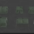 Green Outdoor Furniture Tents in Various Sizes and Styles Arranged on Gray Ground
