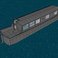 Light Colored River Boat With Windows Floating On Blue Calm Water
